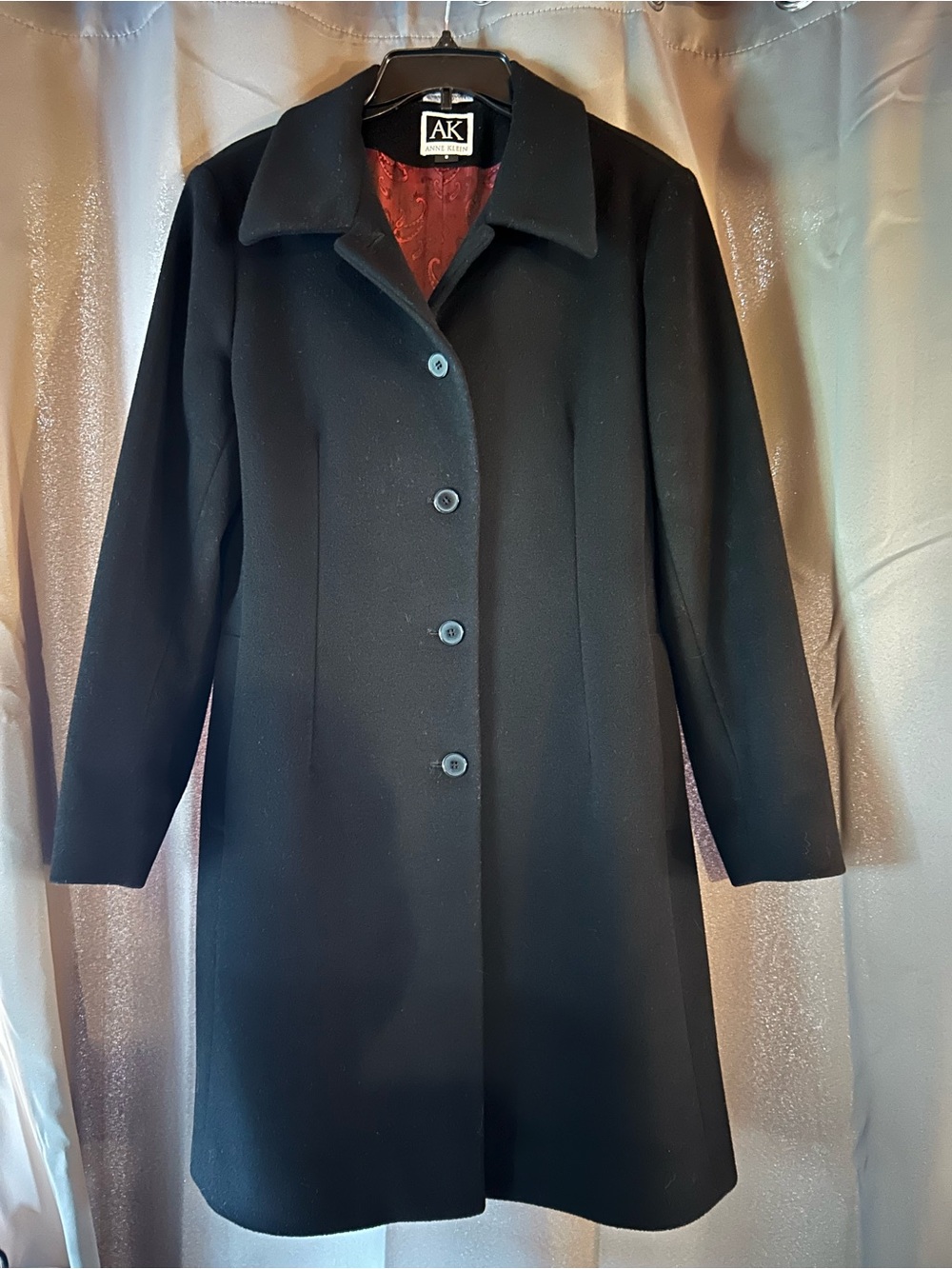 Anne Klein Black Single-Breasted Wool Pea Coat (vintage)